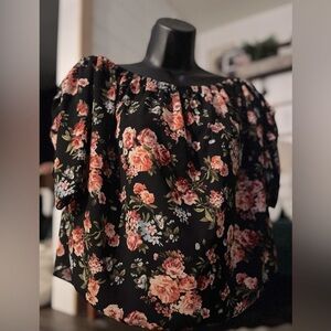 Free Kisses Black Floral Blouse